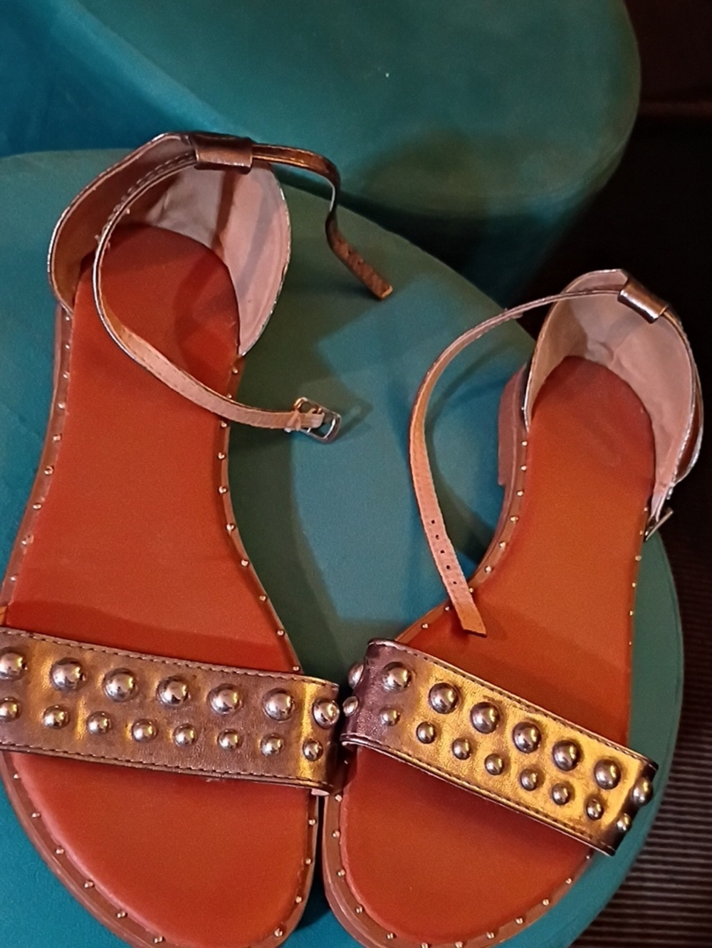 Bakers Metallic Studded Ankle-Strap Sandals - Gray /Tan